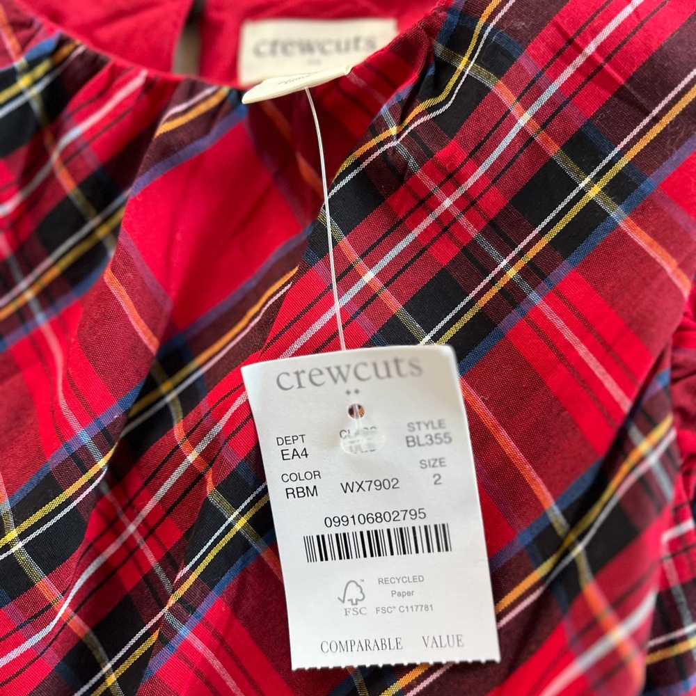 Crewcuts NEW Tartan plaid Red Christmas Holiday Dress Size 2 Black Ribbon Belt - Picture 3 of 14